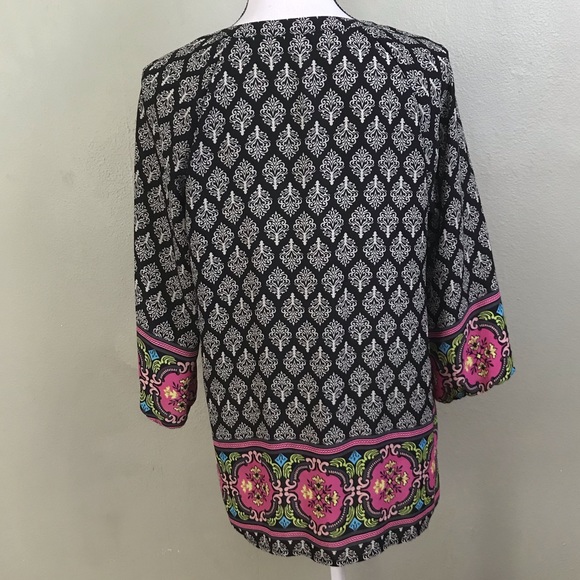 Black Rain Black Pink Boho Turnic Blouse Top M - Picture 3 of 6